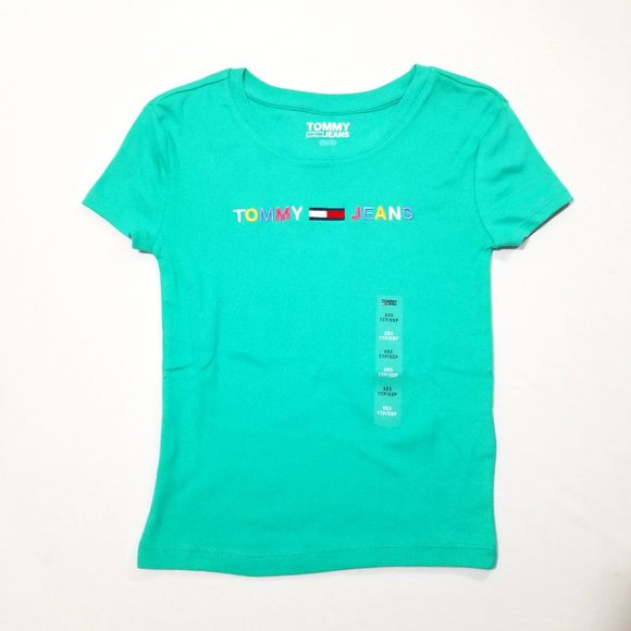 Tommy Hilfiger Women's Tommy Jeans Cropped T-shirt Embroider Cotton Crew Neck - Picture 1 of 5